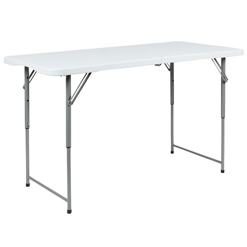 4-Foot Height Adjustable Bi-Fold Granite White Plastic Folding Table By Flash Furniture | Side Tables | Modishstore - 2