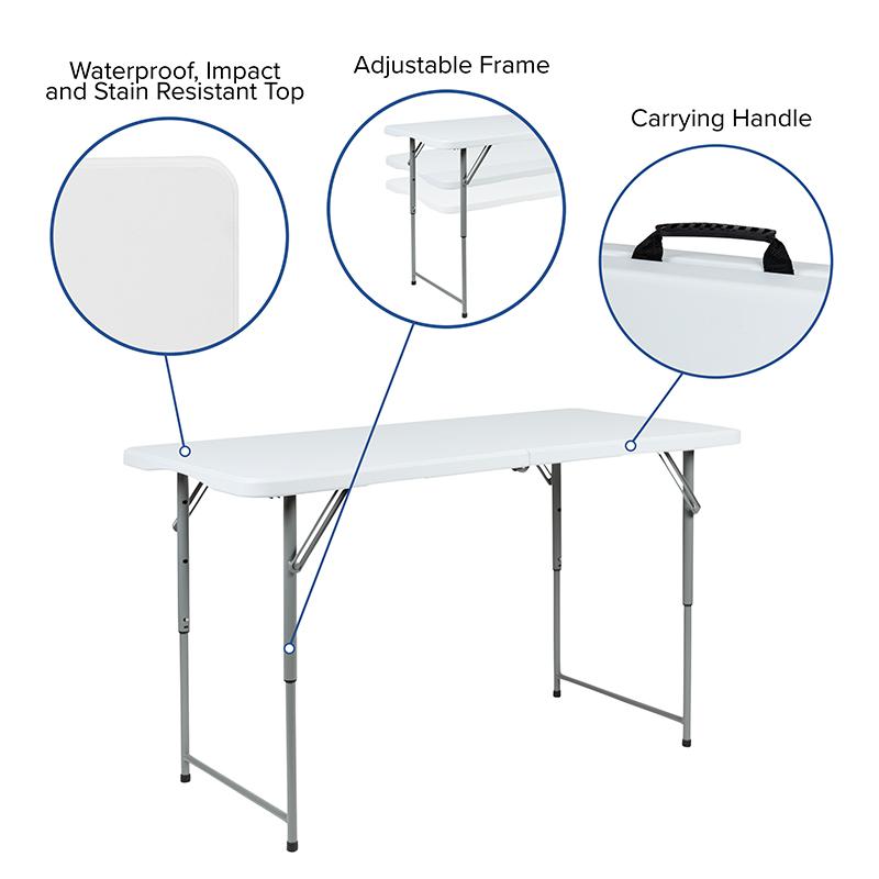 4-Foot Height Adjustable Bi-Fold Granite White Plastic Folding Table By Flash Furniture | Side Tables | Modishstore - 4