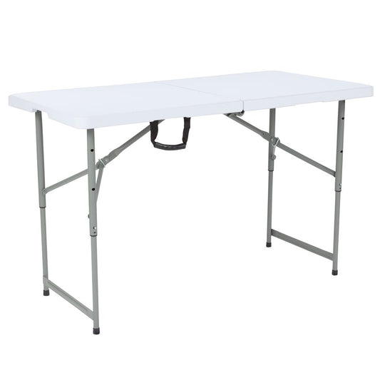 4-Foot Height Adjustable Bifold Granite White Plastic Folding Table By Flash Furniture | Side Tables | Modishstore