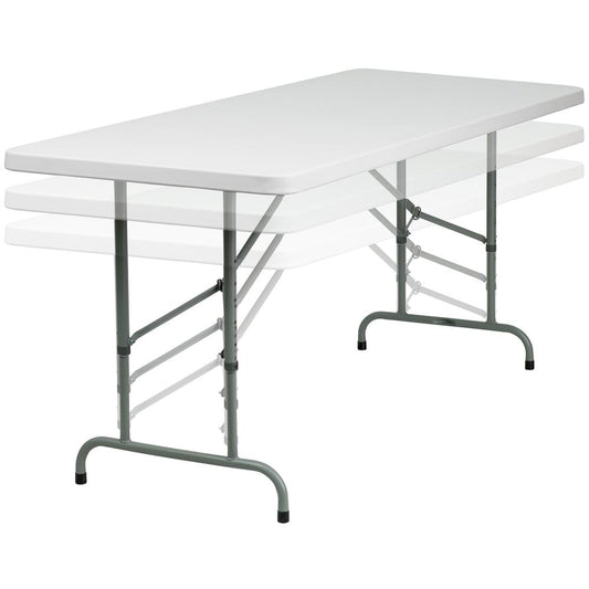 6-Foot Height Adjustable Granite White Plastic Folding Table By Flash Furniture | Side Tables | Modishstore