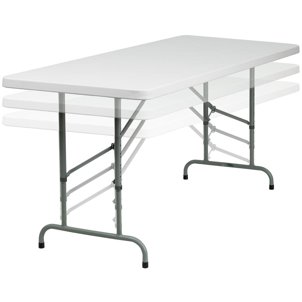 6-Foot Height Adjustable Granite White Plastic Folding Table By Flash Furniture | Outdoor Tables | Modishstore - 1