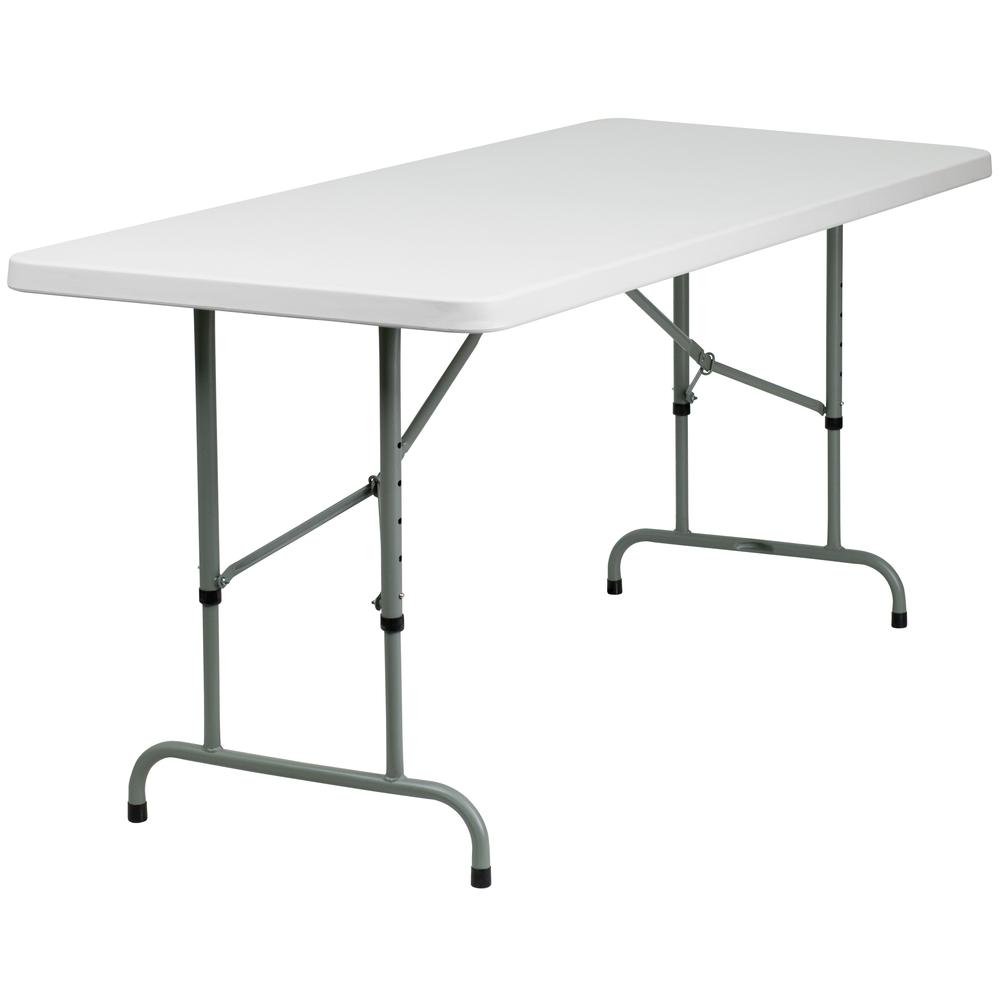 6-Foot Height Adjustable Granite White Plastic Folding Table By Flash Furniture | Side Tables | Modishstore - 3