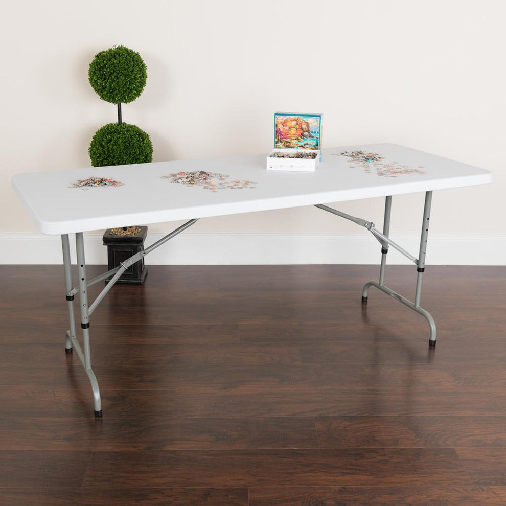 6-Foot Height Adjustable Granite White Plastic Folding Table By Flash Furniture | Outdoor Tables | Modishstore - 2