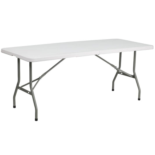 6-Foot Bi-Fold Granite White Plastic Folding Table By Flash Furniture | Outdoor Tables | Modishstore - 1