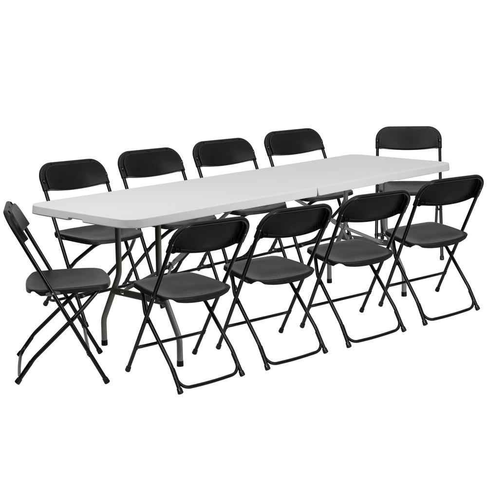 8' Bi-Fold Granite White Plastic Event/Training Folding Table Set With 10 Folding Chairs By Flash Furniture | Dining Sets | Modishstore - 1