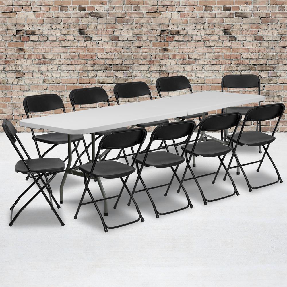 8' Bi-Fold Granite White Plastic Event/Training Folding Table Set With 10 Folding Chairs By Flash Furniture | Dining Sets | Modishstore - 2