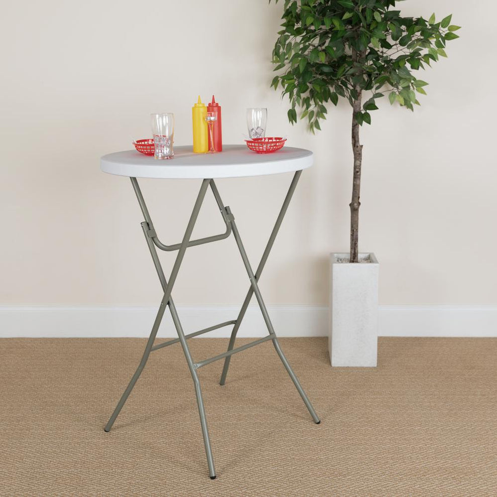 2.63-Foot Round Granite White Plastic Bar Height Folding Table By Flash Furniture | Outdoor Tables | Modishstore - 2