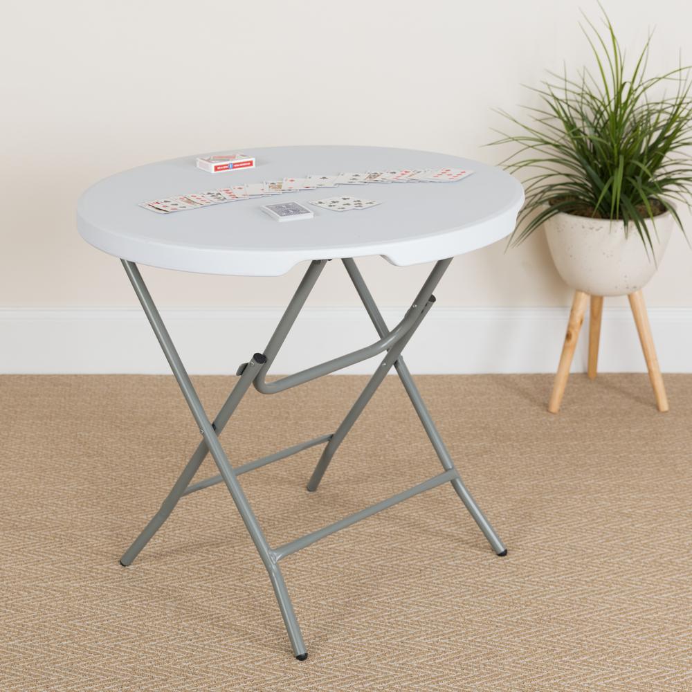 2.63-Foot Round Granite In White Plastic Folding Table By Flash Furniture | Side Tables | Modishstore - 2