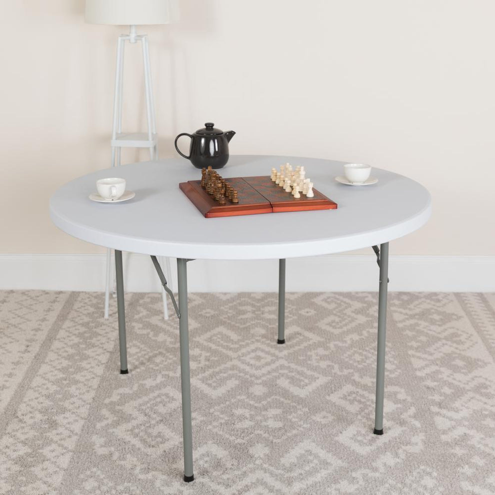 4-Foot Round Granite In White Plastic Folding Table By Flash Furniture | Outdoor Tables | Modishstore - 2