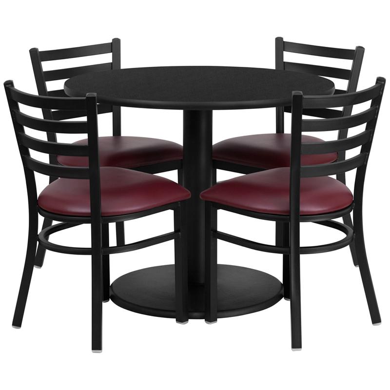 36'' Round Black Laminate Table Set With Round Base And 4 Ladder Back Metal Chairs - Burgundy Vinyl Seat By Flash Furniture | Dining Sets | Modishstore - 2