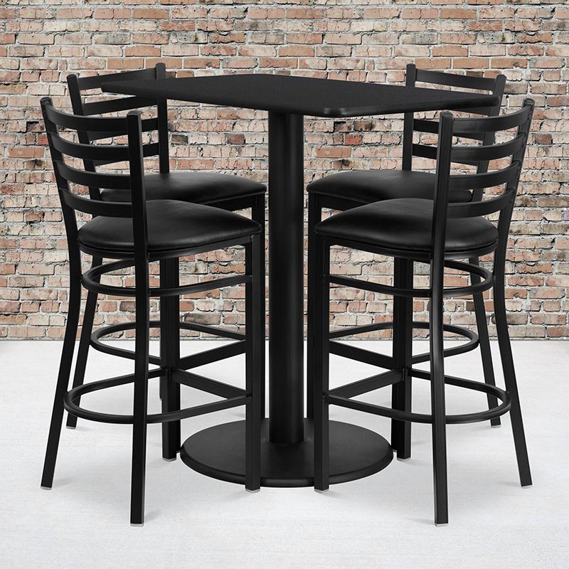 24'' X 42'' Rectangular Black Laminate Table Set With 4 Ladder Back Metal Barstools - Black Vinyl Seat By Flash Furniture | Bar Stools & Table | Modishstore - 1