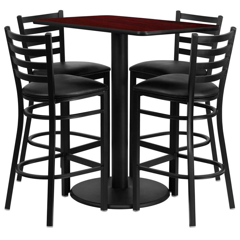 24'' X 42'' Rectangular Mahogany Laminate Table Set With 4 Ladder Back Metal Barstools - Black Vinyl Seat By Flash Furniture | Bar Stools & Table | Modishstore - 2