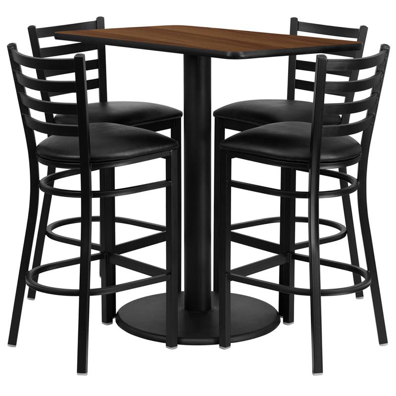 24'' X 42'' Rectangular Walnut Laminate Table Set With 4 Ladder Back Metal Barstools - Black Vinyl Seat By Flash Furniture | Bar Stools & Table | Modishstore - 2