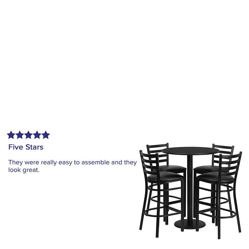 30'' Round Black Laminate Table Set With Round Base And 4 Ladder Back Metal Barstools - Black Vinyl Seat By Flash Furniture | Bar Stools & Table | Modishstore - 4