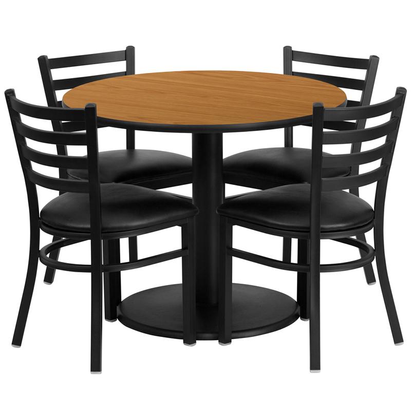 36'' Round Natural Laminate Table Set With Round Base And 4 Ladder Back Metal Chairs - Black Vinyl Seat By Flash Furniture | Dining Sets | Modishstore - 2