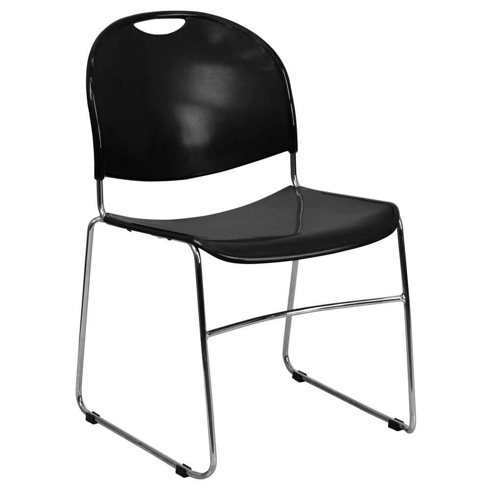 Hercules Series 880 Lb. Capacity Black Ultra-Compact Stack Chair With Chrome Frame By Flash Furniture | Side Chairs | Modishstore - 1