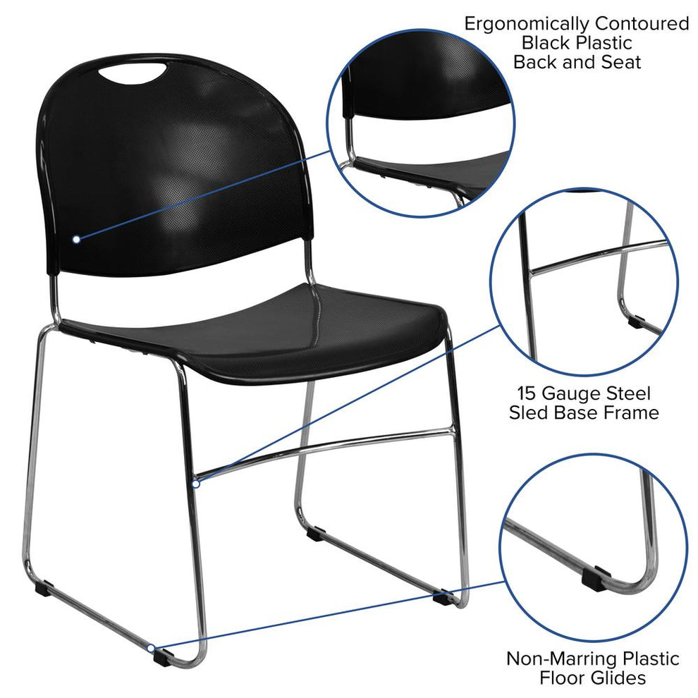 Hercules Series 880 Lb. Capacity Black Ultra-Compact Stack Chair With Chrome Frame By Flash Furniture | Side Chairs | Modishstore - 3