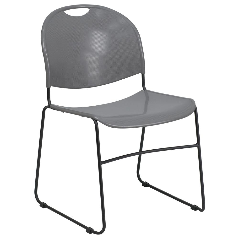 Hercules Series 880 Lb. Capacity Gray Ultra-Compact Stack Chair With Black Powder Coated Frame By Flash Furniture | Side Chairs | Modishstore - 1