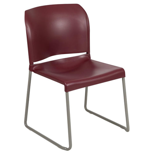 Hercules Series 880 Lb. Capacity Burgundy Full Back Contoured Stack Chair With Gray Powder Coated Sled Base By Flash Furniture | Side Chairs | Modishstore