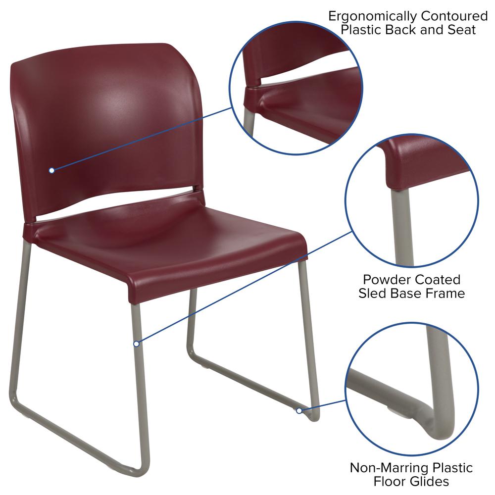 Hercules Series 880 Lb. Capacity Burgundy Full Back Contoured Stack Chair With Gray Powder Coated Sled Base By Flash Furniture | Side Chairs | Modishstore - 2