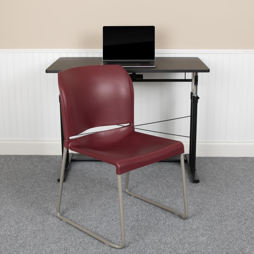 Hercules Series 880 Lb. Capacity Burgundy Full Back Contoured Stack Chair With Gray Powder Coated Sled Base By Flash Furniture | Side Chairs | Modishstore - 3