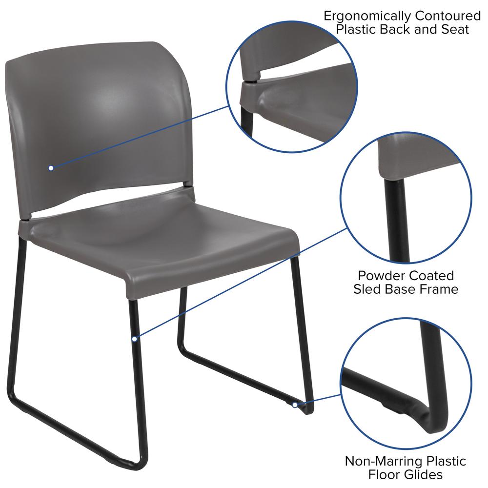 Hercules Series 880 Lb. Capacity Gray Full Back Contoured Stack Chair With Black Powder Coated Sled Base By Flash Furniture | Side Chairs | Modishstore - 2