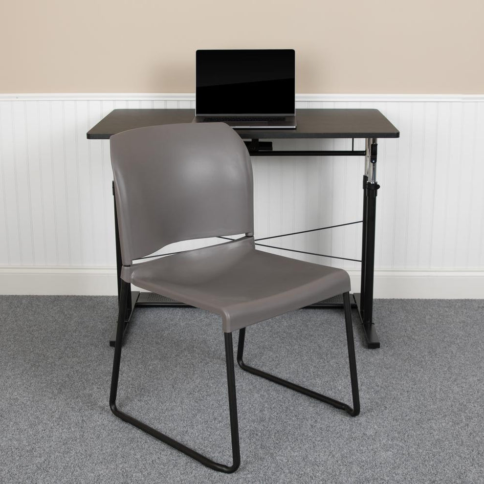 Hercules Series 880 Lb. Capacity Gray Full Back Contoured Stack Chair With Black Powder Coated Sled Base By Flash Furniture | Side Chairs | Modishstore - 3