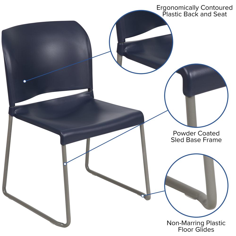 Hercules Series 880 Lb. Capacity Navy Full Back Contoured Stack Chair With Gray Powder Coated Sled Base By Flash Furniture | Side Chairs | Modishstore - 2