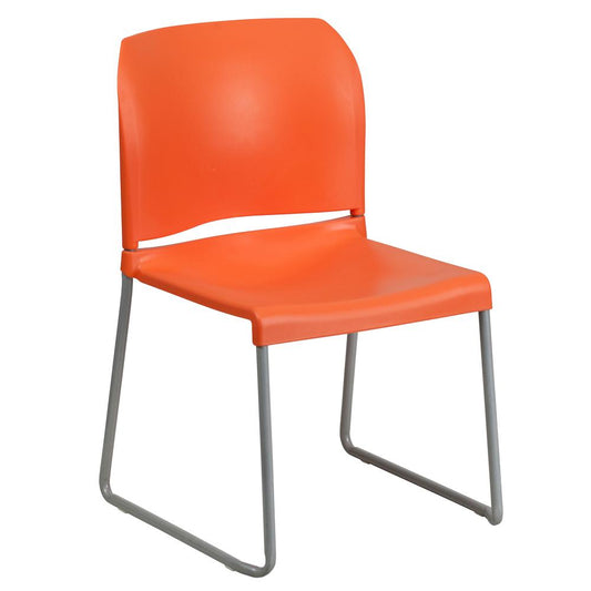 Hercules Series 880 Lb. Capacity Orange Full Back Contoured Stack Chair With Gray Powder Coated Sled Base By Flash Furniture | Side Chairs | Modishstore - 1