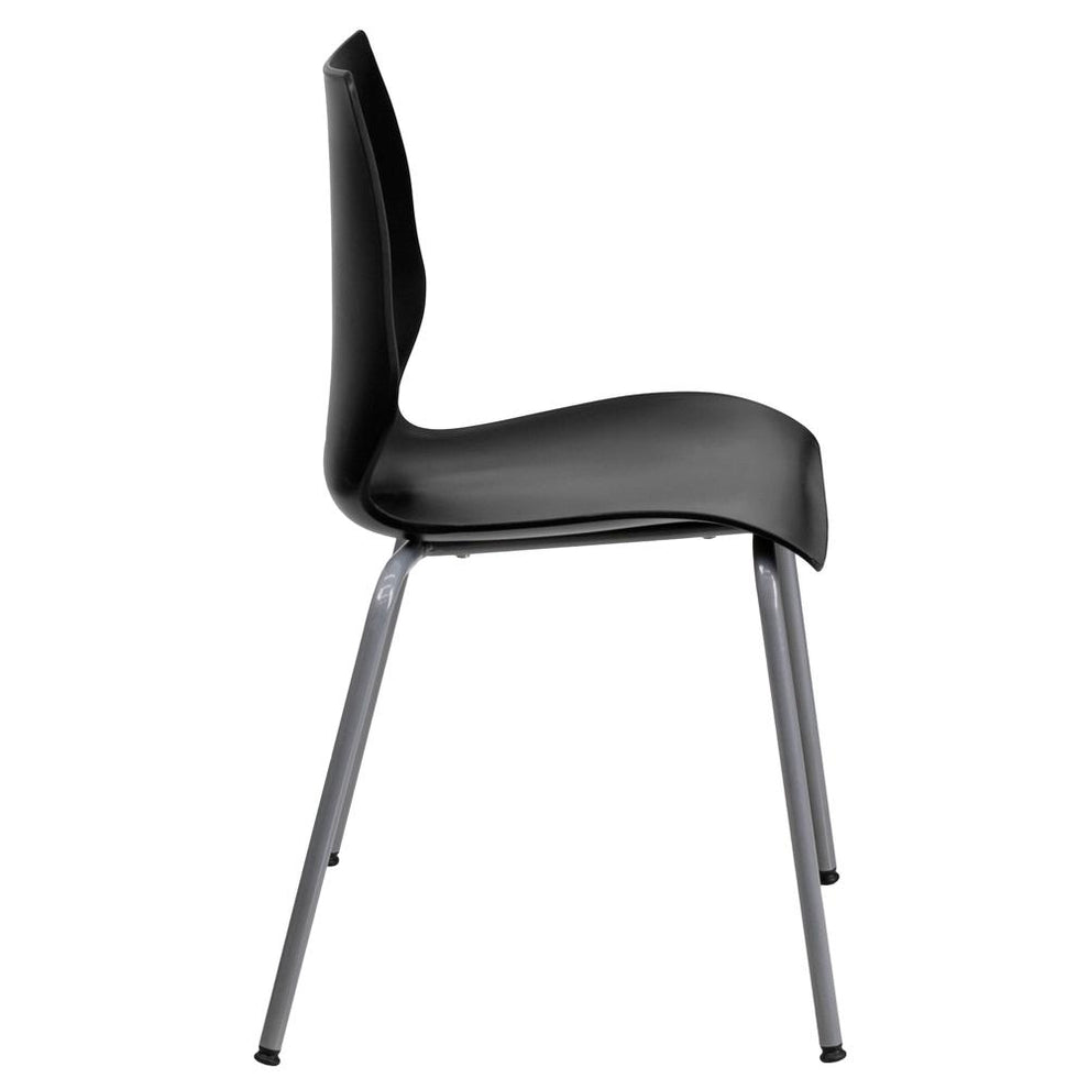 Hercules Series 770 Lb. Capacity Black Stack Chair With Lumbar Support And Silver Frame By Flash Furniture | Side Chairs | Modishstore - 2
