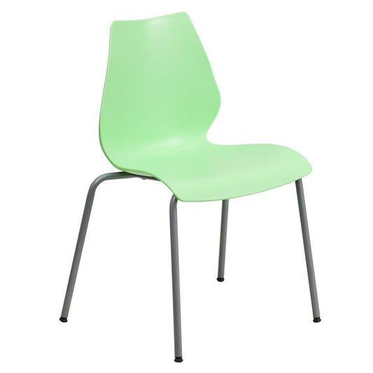 Hercules Series 770 Lb. Capacity Green Stack Chair With Lumbar Support And Silver Frame By Flash Furniture | Side Chairs | Modishstore