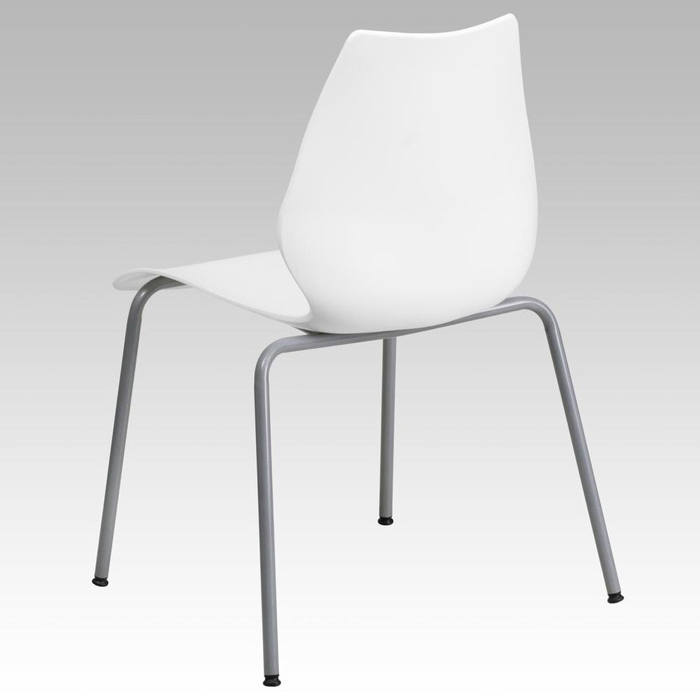 Hercules Series 770 Lb. Capacity White Stack Chair With Lumbar Support And Silver Frame By Flash Furniture | Side Chairs | Modishstore - 3