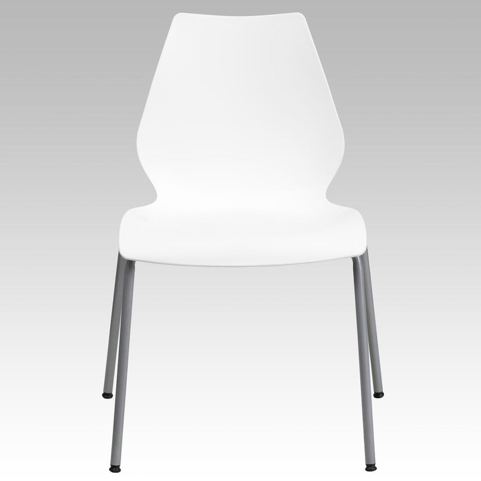 Hercules Series 770 Lb. Capacity White Stack Chair With Lumbar Support And Silver Frame By Flash Furniture | Side Chairs | Modishstore - 4