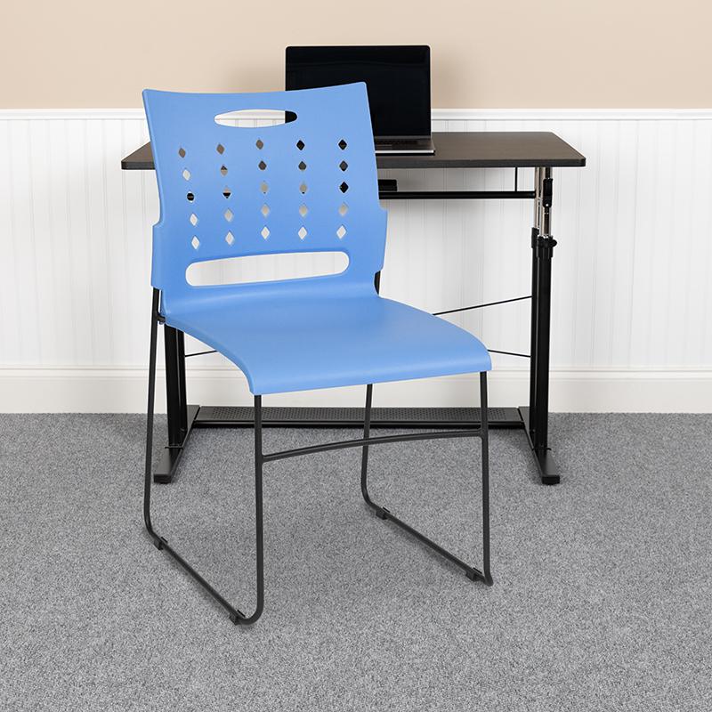 Hercules Series 881 Lb. Capacity Blue Sled Base Stack Chair With Air-Vent Back By Flash Furniture | Side Chairs | Modishstore - 1