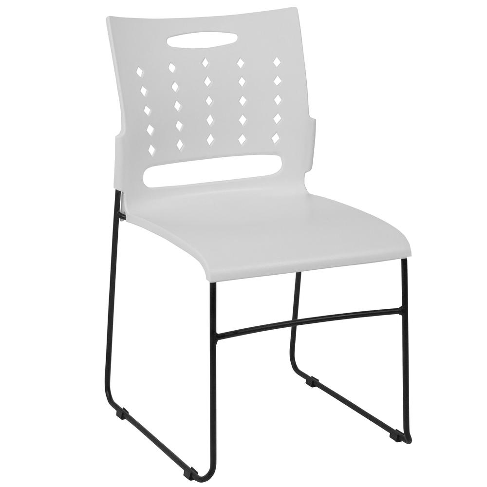 Hercules Series 881 Lb. Capacity White Sled Base Stack Chair With Air-Vent Back By Flash Furniture | Side Chairs | Modishstore - 1