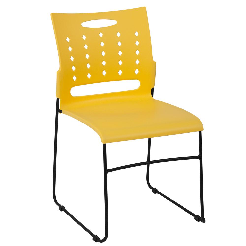 Hercules Series 881 Lb. Capacity Yellow Sled Base Stack Chair With Air-Vent Back By Flash Furniture | Side Chairs | Modishstore - 1