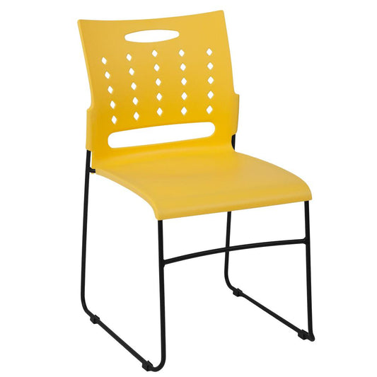 Hercules Series 881 Lb. Capacity Yellow Sled Base Stack Chair With Air-Vent Back By Flash Furniture | Side Chairs | Modishstore