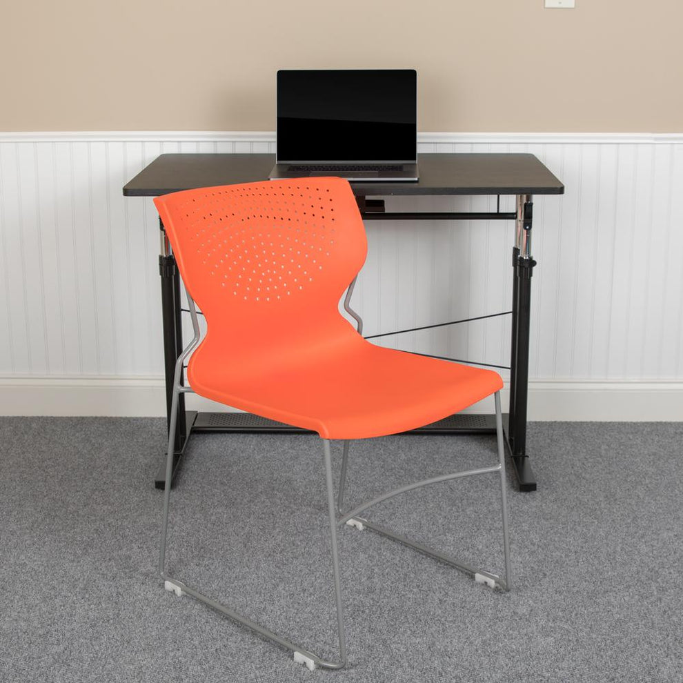 Hercules Series 661 Lb. Capacity Orange Full Back Stack Chair With Gray Powder Coated Frame By Flash Furniture | Side Chairs | Modishstore - 3