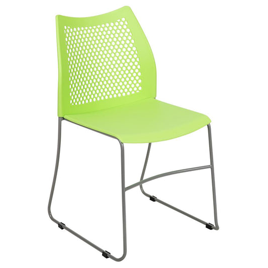 Hercules Series 661 Lb. Capacity Green Stack Chair With Air-Vent Back And Gray Powder Coated Sled Base By Flash Furniture | Side Chairs | Modishstore - 1