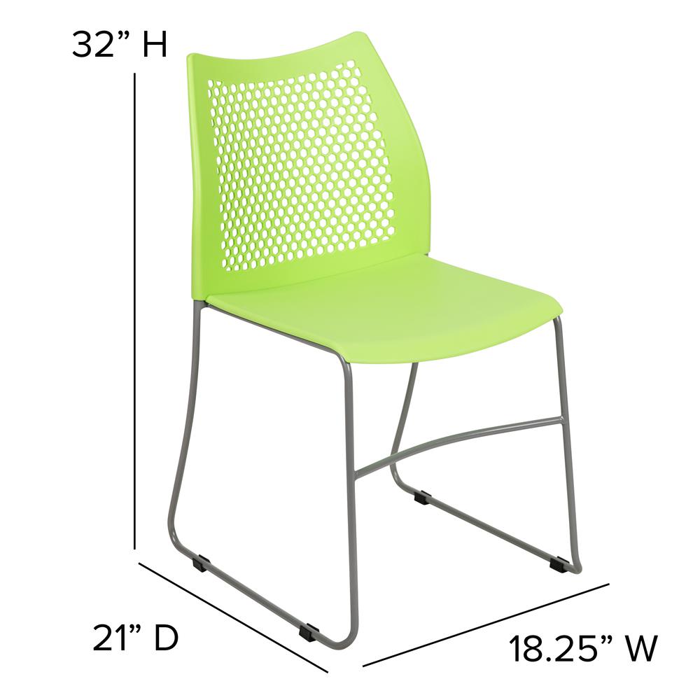 Hercules Series 661 Lb. Capacity Green Stack Chair With Air-Vent Back And Gray Powder Coated Sled Base By Flash Furniture | Side Chairs | Modishstore - 4
