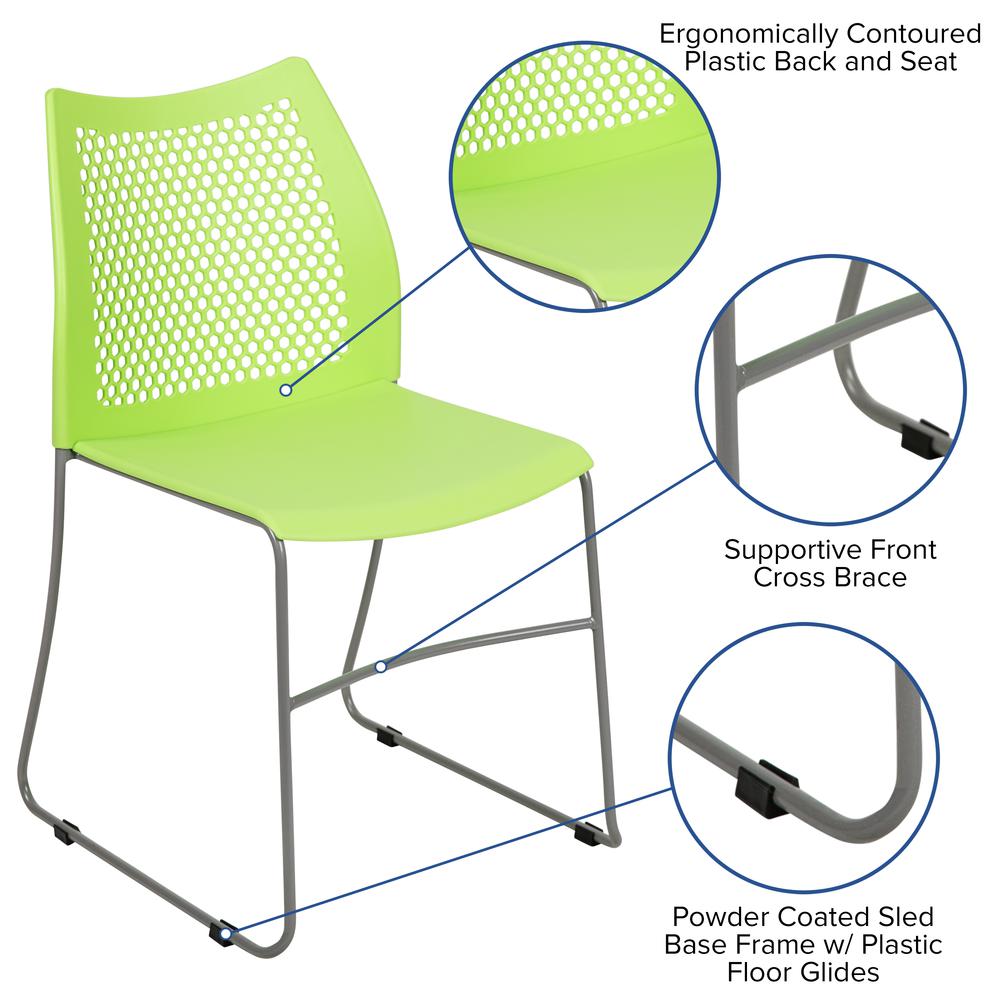 Hercules Series 661 Lb. Capacity Green Stack Chair With Air-Vent Back And Gray Powder Coated Sled Base By Flash Furniture | Side Chairs | Modishstore - 2