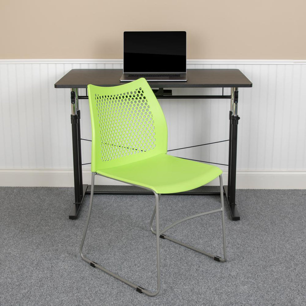 Hercules Series 661 Lb. Capacity Green Stack Chair With Air-Vent Back And Gray Powder Coated Sled Base By Flash Furniture | Side Chairs | Modishstore - 3