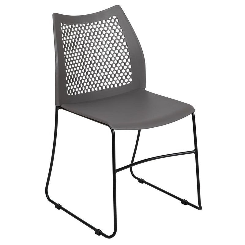 Hercules Series 661 Lb. Capacity Gray Stack Chair With Air-Vent Back And Black Powder Coated Sled Base By Flash Furniture | Side Chairs | Modishstore - 1