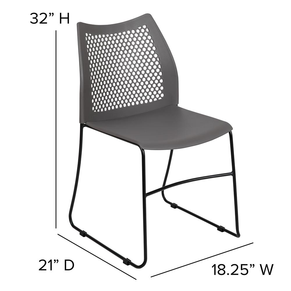 Hercules Series 661 Lb. Capacity Gray Stack Chair With Air-Vent Back And Black Powder Coated Sled Base By Flash Furniture | Side Chairs | Modishstore - 4