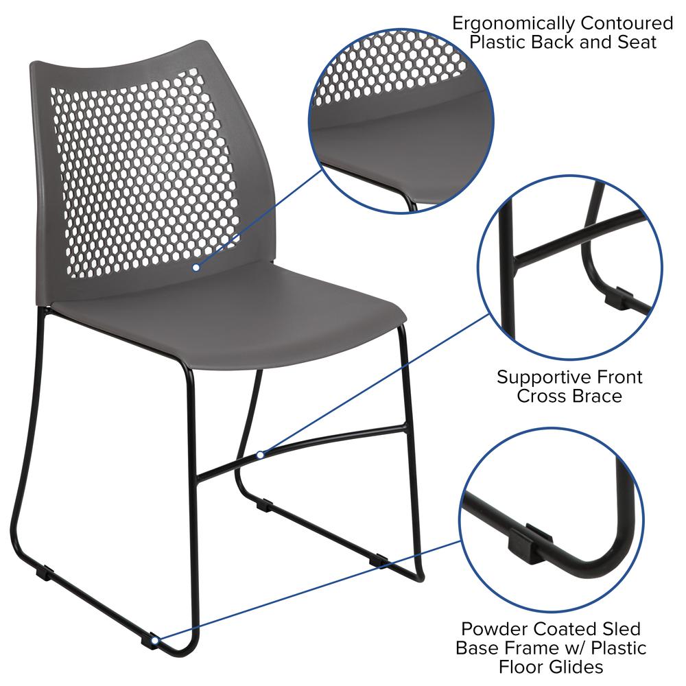 Hercules Series 661 Lb. Capacity Gray Stack Chair With Air-Vent Back And Black Powder Coated Sled Base By Flash Furniture | Side Chairs | Modishstore - 2