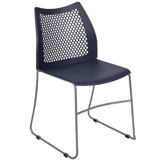 Hercules Series 661 Lb. Capacity Navy Stack Chair With Air-Vent Back And Gray Powder Coated Sled Base By Flash Furniture | Side Chairs | Modishstore