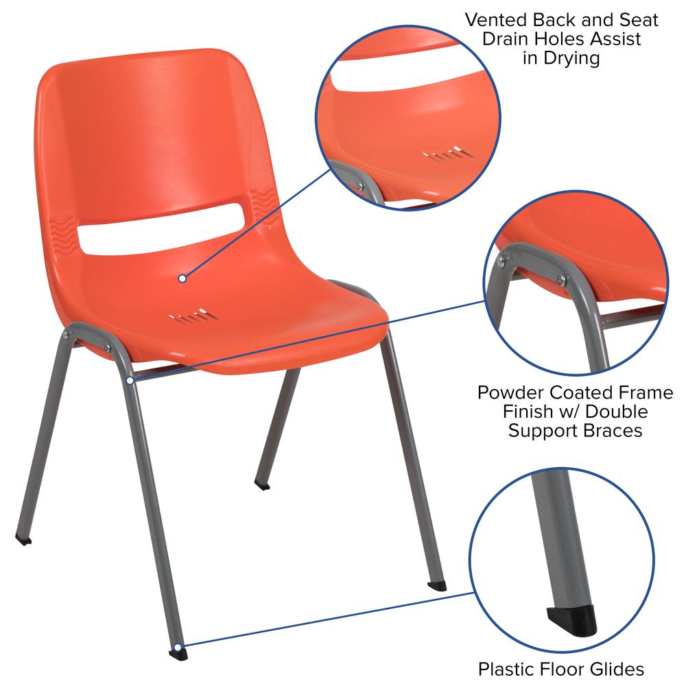 Hercules Series 880 Lb. Capacity Orange Ergonomic Shell Stack Chair With Gray Frame By Flash Furniture | Side Chairs | Modishstore - 2