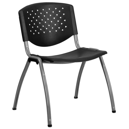 Hercules Series 880 Lb. Capacity Black Plastic Stack Chair With Titanium Gray Powder Coated Frame By Flash Furniture | Side Chairs | Modishstore - 1