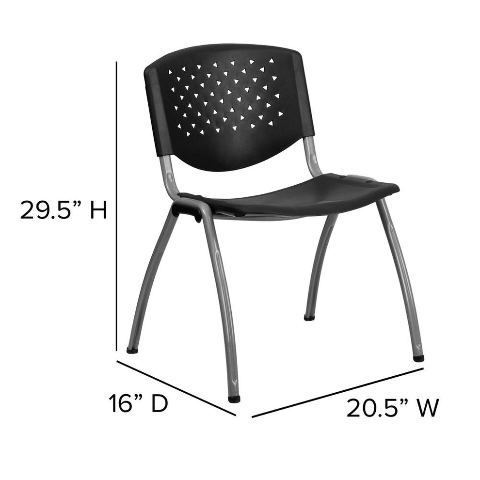 Hercules Series 880 Lb. Capacity Black Plastic Stack Chair With Titanium Gray Powder Coated Frame By Flash Furniture | Side Chairs | Modishstore - 4