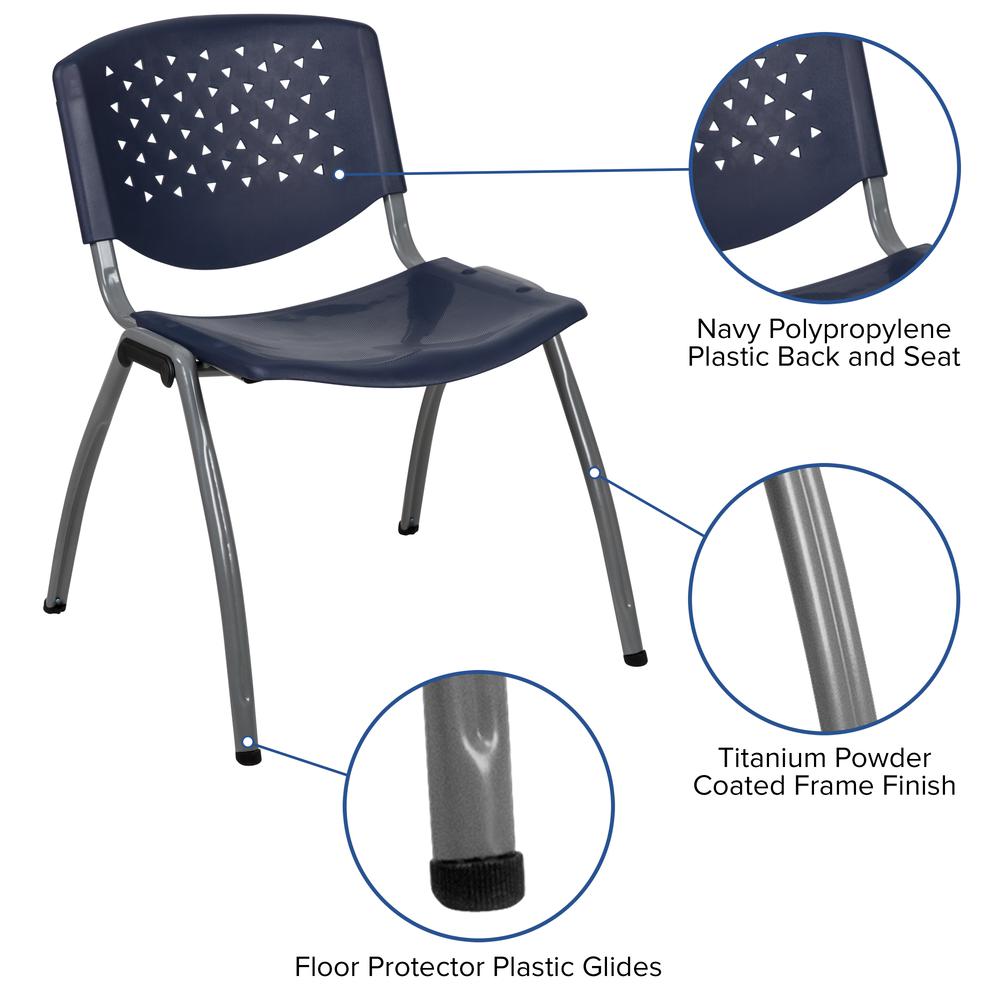 Hercules Series 880 Lb. Capacity Navy Plastic Stack Chair With Titanium Gray Powder Coated Frame By Flash Furniture | Side Chairs | Modishstore - 2